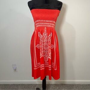 Black and Orange Strapless Sundress for Resort Wear